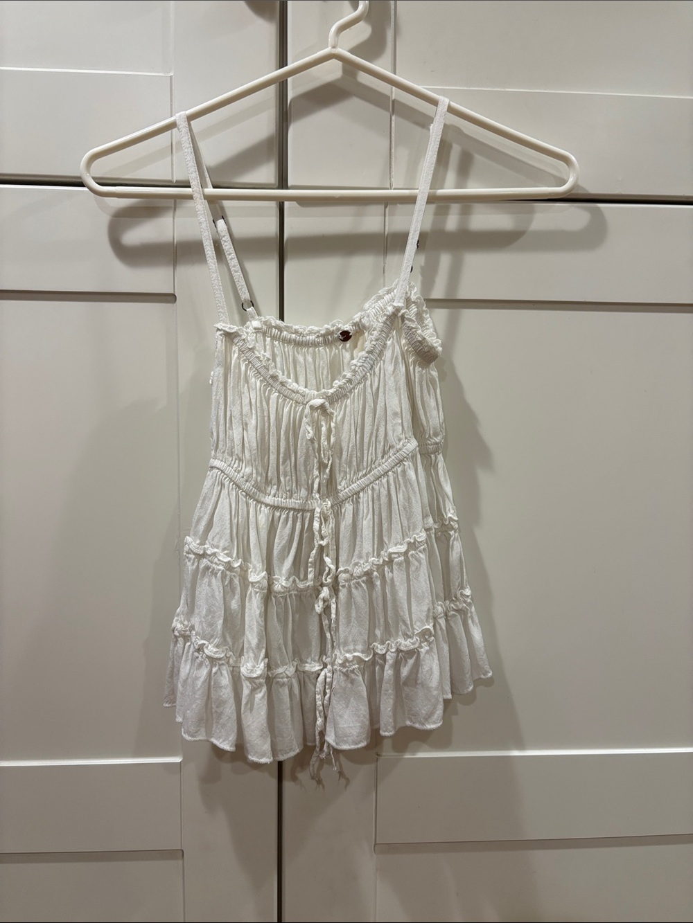 Free People White Tiered Ruffle Spaghetti-Strap Tank Top